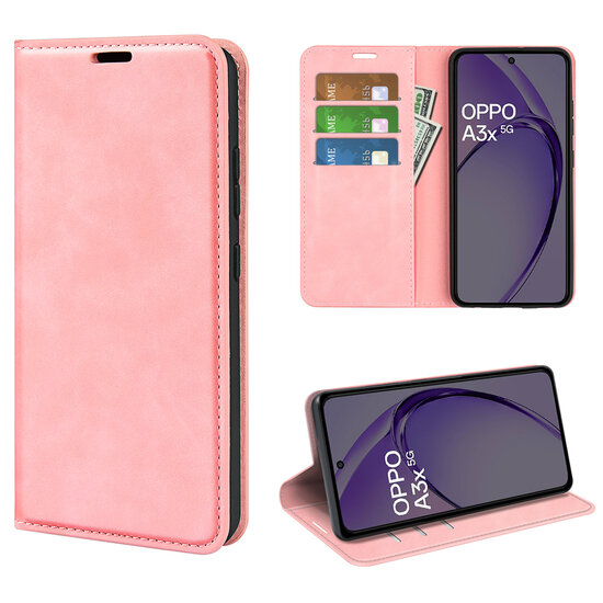 Oppo A60 5G / A40 / A40m Hoesje - MobyDefend Luxe Wallet Bookcase (Magnetische Sluiting) - Roze