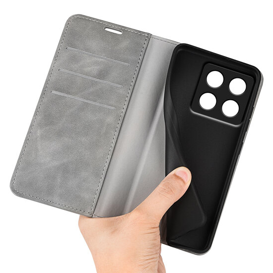 Xiaomi 14T Pro Hoesje - MobyDefend Luxe Wallet Bookcase (Magnetische Sluiting) - Grijs