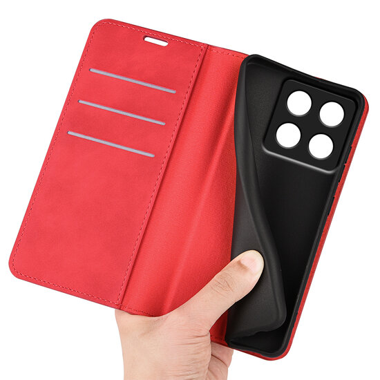 Xiaomi 14T Pro Hoesje - MobyDefend Luxe Wallet Bookcase (Magnetische Sluiting) - Rood