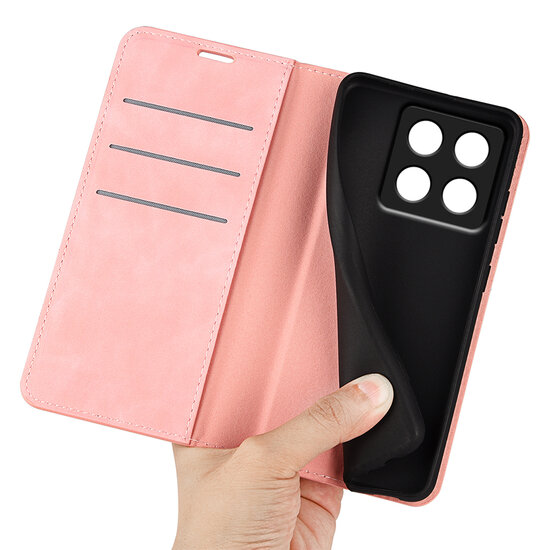 Xiaomi 14T Pro Hoesje - MobyDefend Luxe Wallet Bookcase (Magnetische Sluiting) - Roze