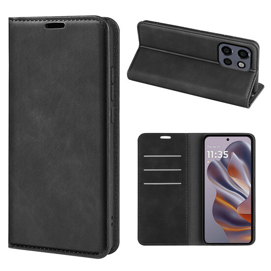 Motorola Edge 50 Neo Hoesje - MobyDefend Luxe Wallet Bookcase (Magnetische Sluiting) - Zwart