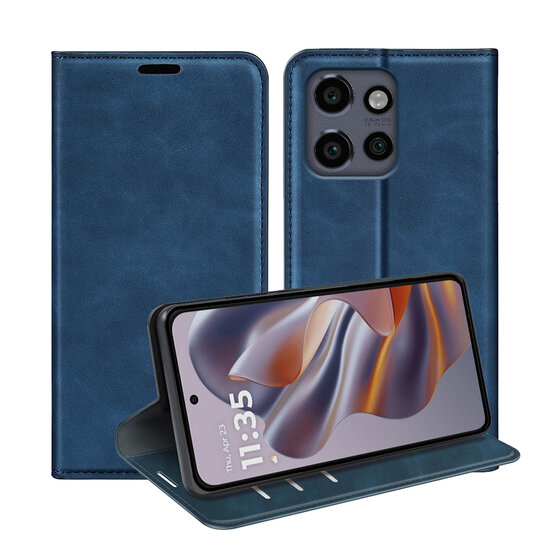 Motorola Edge 50 Neo Hoesje - MobyDefend Luxe Wallet Bookcase (Magnetische Sluiting) - Blauw