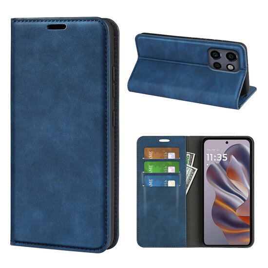 Motorola Edge 50 Neo Hoesje - MobyDefend Luxe Wallet Bookcase (Magnetische Sluiting) - Blauw
