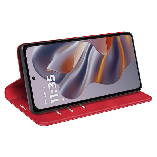 Motorola Edge 50 Neo Hoesje - MobyDefend Luxe Wallet Bookcase (Magnetische Sluiting) - Rood