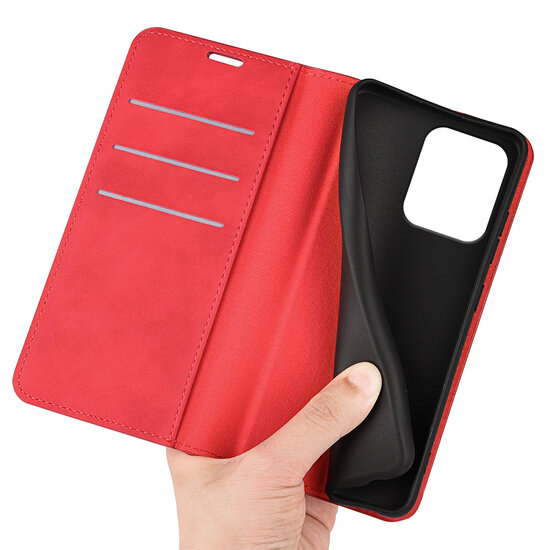 Motorola Edge 50 Neo Hoesje - MobyDefend Luxe Wallet Bookcase (Magnetische Sluiting) - Rood