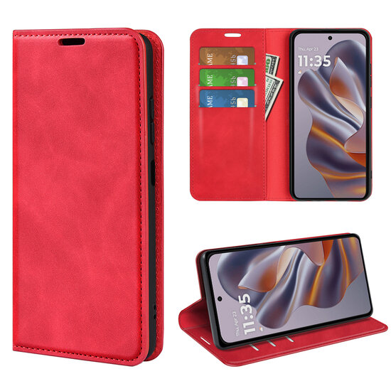 Motorola Edge 50 Neo Hoesje - MobyDefend Luxe Wallet Bookcase (Magnetische Sluiting) - Rood