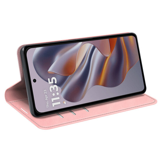 Motorola Edge 50 Neo Hoesje - MobyDefend Luxe Wallet Bookcase (Magnetische Sluiting) - Roze