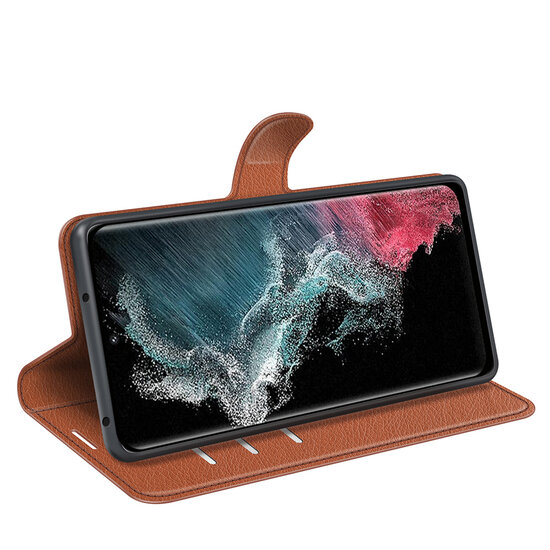 Samsung Galaxy S23 Ultra Hoesje - MobyDefend Kunstleren Wallet Book Case (Sluiting Voorkant) - Bruin