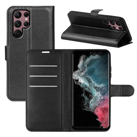 Samsung Galaxy S23 Ultra Hoesje - MobyDefend Kunstleren Wallet Book Case (Sluiting Voorkant) - Zwart
