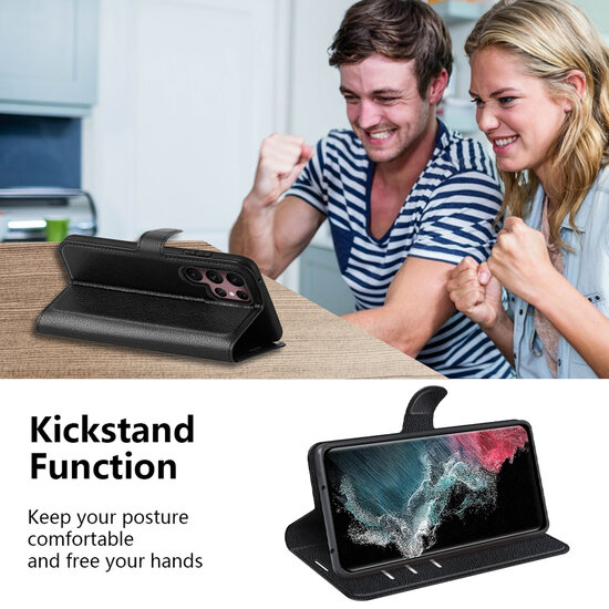 Samsung Galaxy S23 Ultra Hoesje - MobyDefend Kunstleren Wallet Book Case (Sluiting Voorkant) - Zwart