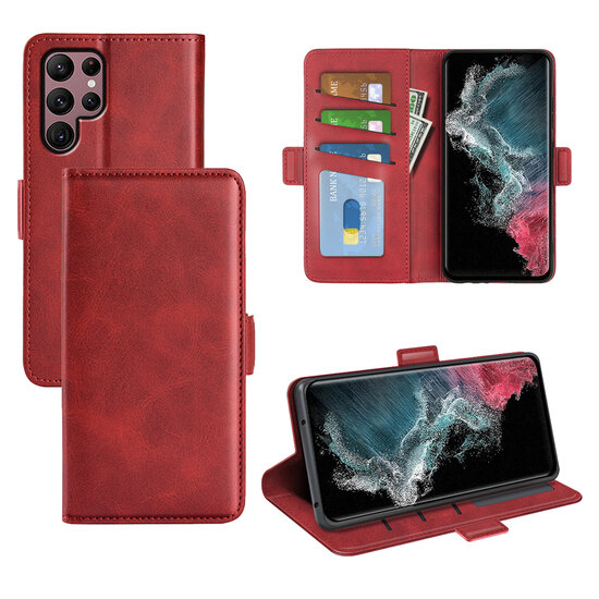 Samsung Galaxy S23 Ultra Hoesje - MobyDefend Luxe Wallet Book Case (Sluiting Zijkant) - Rood
