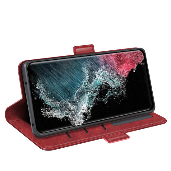 Samsung Galaxy S23 Ultra Hoesje - MobyDefend Luxe Wallet Book Case (Sluiting Zijkant) - Rood