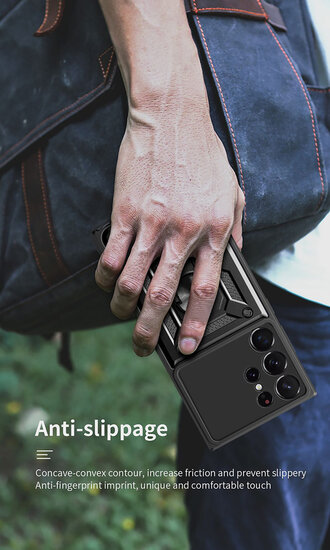 Samsung Galaxy S23 Ultra Hoesje - MobyDefend Pantsercase Met Draaibare Ring - Zwart