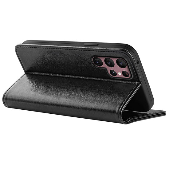 Samsung Galaxy S23 Ultra Hoesje - MobyDefend Wallet Book Case (Sluiting Achterkant) - Zwart
