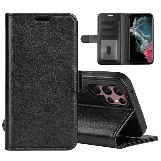 Samsung Galaxy S23 Ultra Hoesje - MobyDefend Wallet Book Case (Sluiting Achterkant) - Zwart