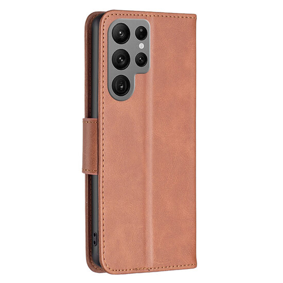 Samsung Galaxy S23 Ultra Hoesje - MobyDefend Wallet Book Case Met Koord - Bruin