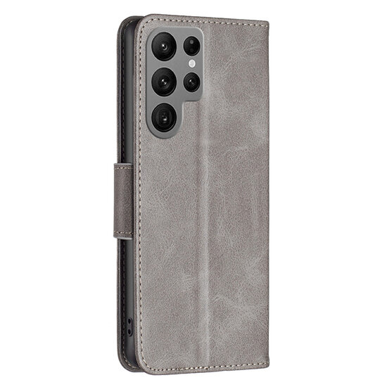 Samsung Galaxy S23 Ultra Hoesje - MobyDefend Wallet Book Case Met Koord - Grijs