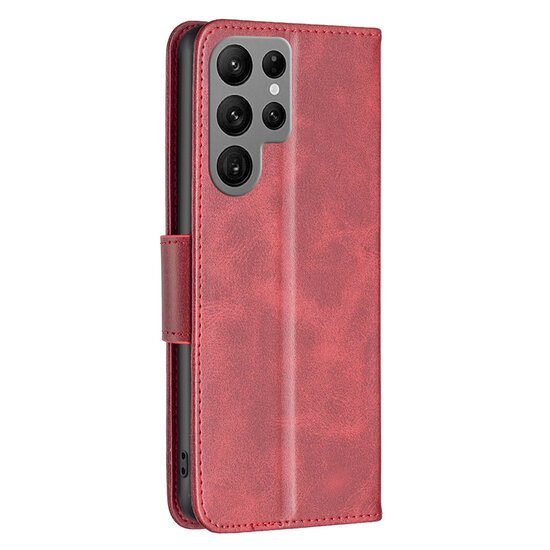 Samsung Galaxy S23 Ultra Hoesje - MobyDefend Wallet Book Case Met Koord - Rood
