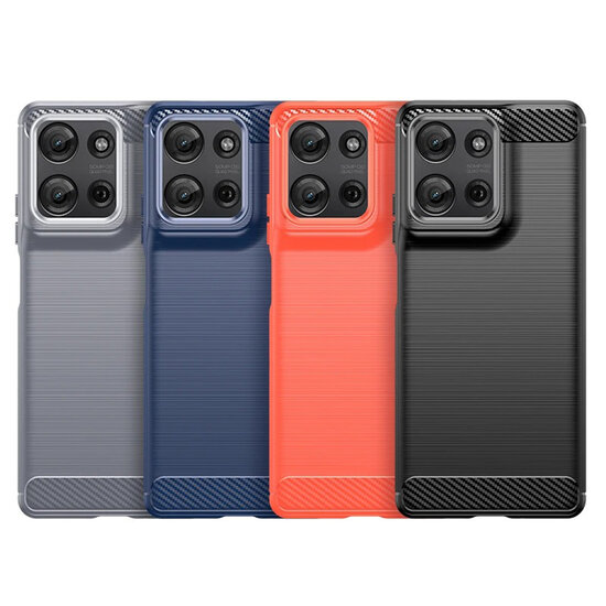 Motorola Moto G75 Hoesje - MobyDefend TPU Backcover - Geborstelde Metaal &amp; Carbon-Look - Zwart