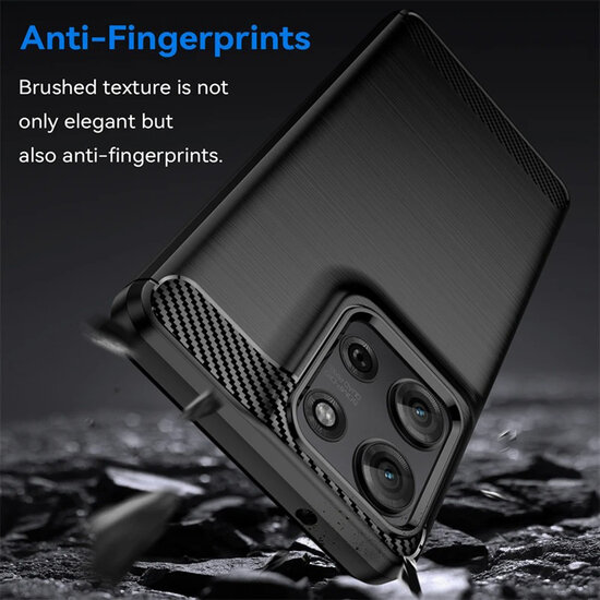 Motorola Moto G75 Hoesje - MobyDefend TPU Backcover - Geborstelde Metaal &amp; Carbon-Look - Zwart
