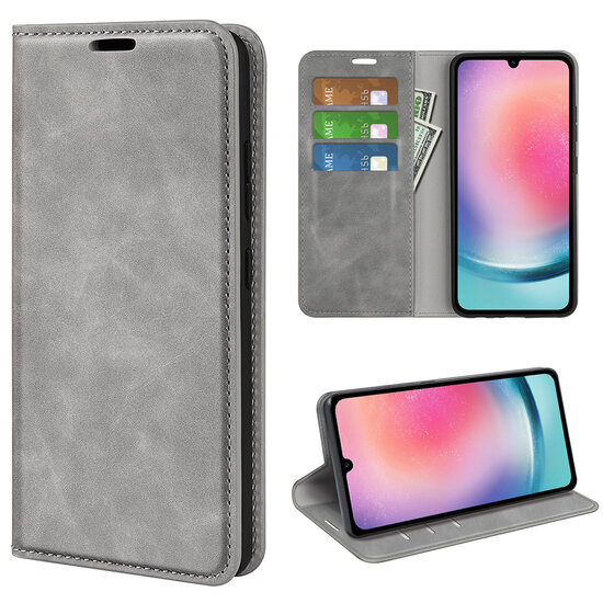 Samsung Galaxy A16 Hoesje - MobyDefend Luxe Wallet Bookcase (Magnetische Sluiting) - Grijs