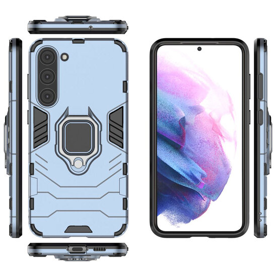 Samsung Galaxy S23 Plus (S23+) Hoesje - MobyDefend Dubbelgelaagde Pantsercase Met Standaard - Blauw