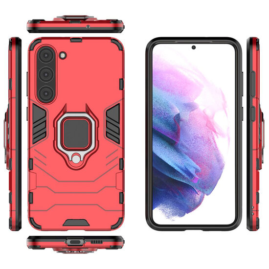 Samsung Galaxy S23 Plus (S23+) Hoesje - MobyDefend Dubbelgelaagde Pantsercase Met Standaard - Rood