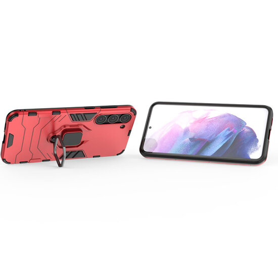 Samsung Galaxy S23 Plus (S23+) Hoesje - MobyDefend Dubbelgelaagde Pantsercase Met Standaard - Rood