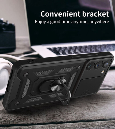 Samsung Galaxy S23 Plus (S23+) Hoesje - MobyDefend Pantsercase Met Draaibare Ring - Zilver