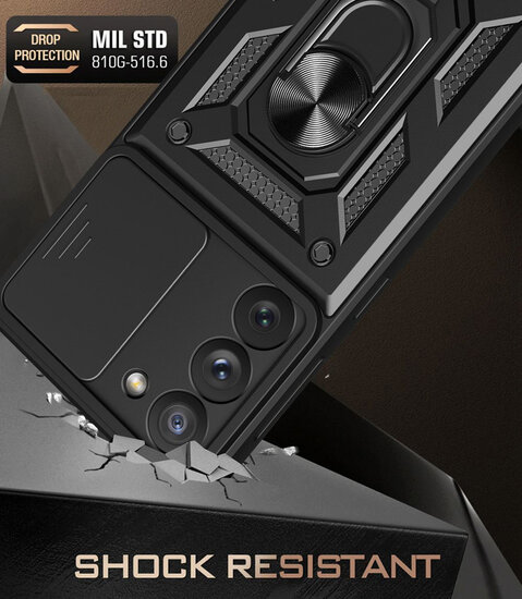 Samsung Galaxy S23 Plus (S23+) Hoesje - MobyDefend Pantsercase Met Draaibare Ring - Zilver