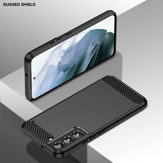 Samsung Galaxy S23 Plus (S23+) Hoesje - MobyDefend TPU Backcover - Geborstelde Metaal &amp; Carbon-Look - Rood