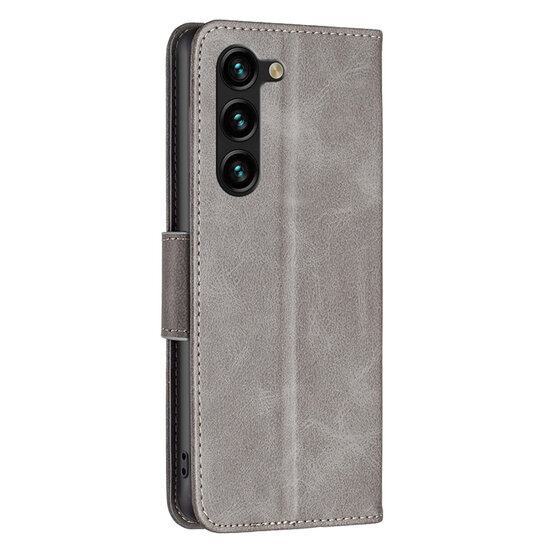 Samsung Galaxy S23 Plus (S23+) Hoesje - MobyDefend Wallet Book Case Met Koord - Grijs