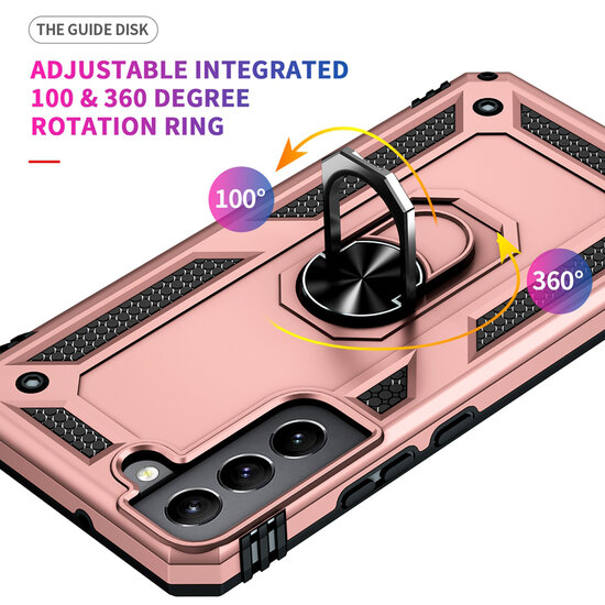Samsung Galaxy S22 Hoesje - MobyDefend Pantsercase Met Draaibare Ring - Ros&eacute;