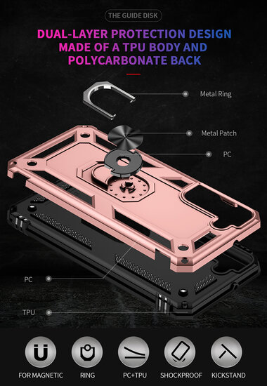 Samsung Galaxy S22 Hoesje - MobyDefend Pantsercase Met Draaibare Ring - Ros&eacute;
