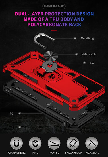 Samsung Galaxy S22 Hoesje - MobyDefend Pantsercase Met Draaibare Ring - Rood