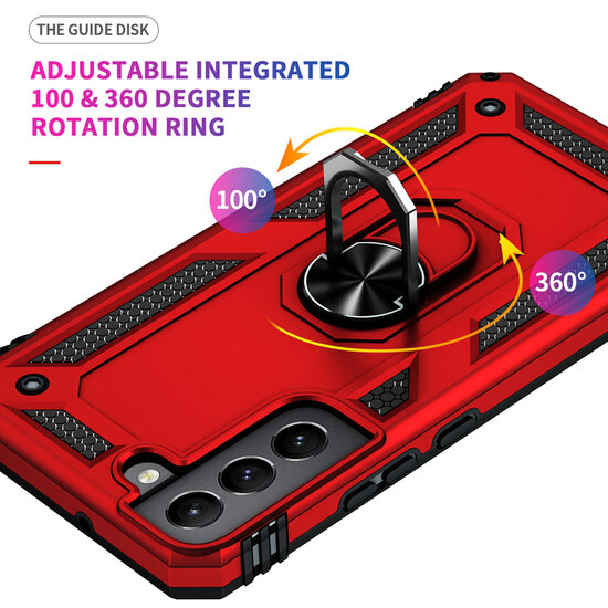 Samsung Galaxy S22 Hoesje - MobyDefend Pantsercase Met Draaibare Ring - Rood