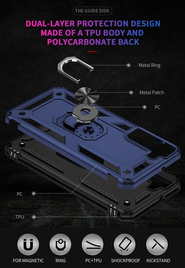 Samsung Galaxy S22 Hoesje - MobyDefend Pantsercase Met Draaibare Ring - Blauw