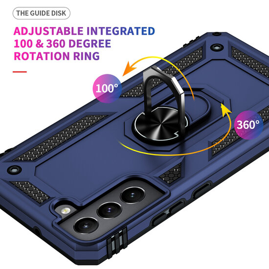 Samsung Galaxy S22 Hoesje - MobyDefend Pantsercase Met Draaibare Ring - Blauw