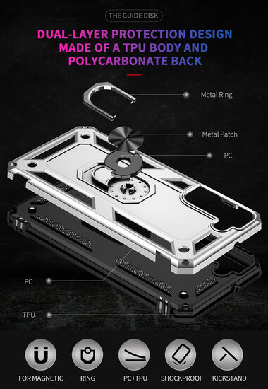 Samsung Galaxy S22 Hoesje - MobyDefend Pantsercase Met Draaibare Ring - Zilvergrijs