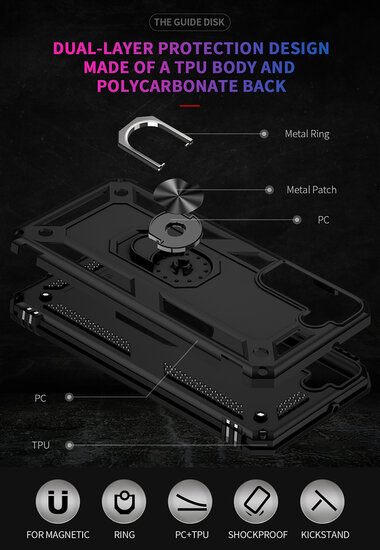 Samsung Galaxy S22 Hoesje - MobyDefend Pantsercase Met Draaibare Ring - Zwart