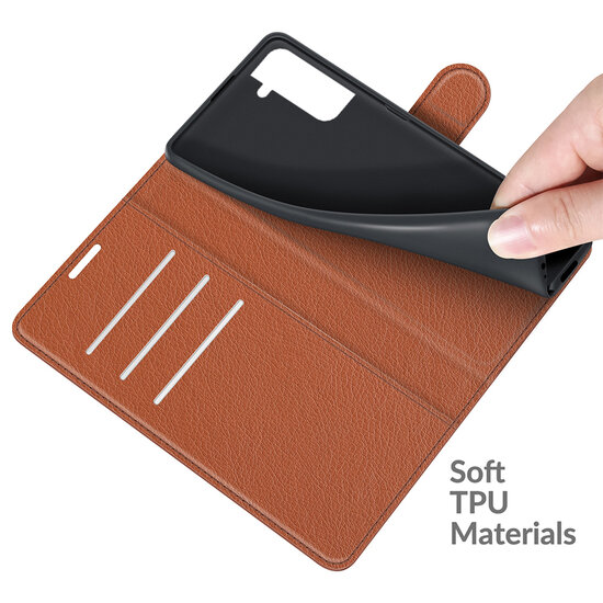Samsung Galaxy S22 Hoesje - MobyDefend Kunstleren Wallet Book Case (Sluiting Voorkant) - Bruin