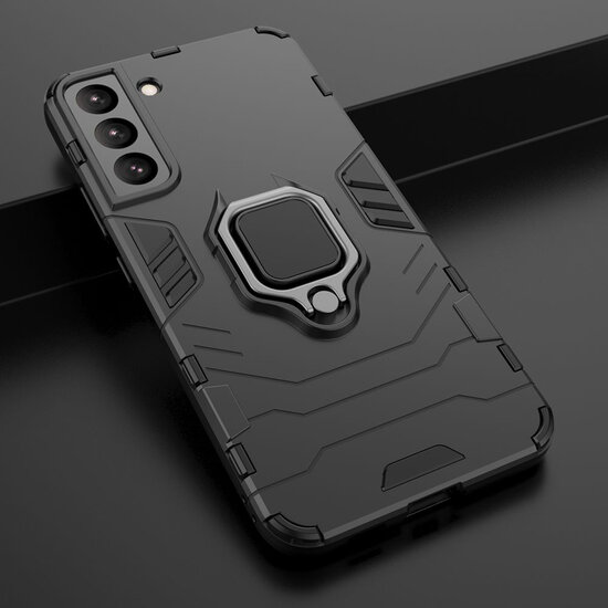 Samsung Galaxy S22 Hoesje - MobyDefend Dubbelgelaagde Pantsercase Met Standaard - Zwart