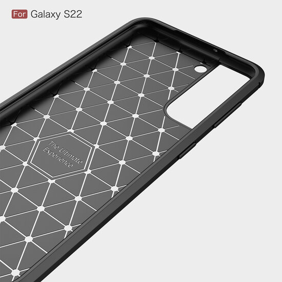 Samsung Galaxy S22 Hoesje - MobyDefend TPU Backcover - Geborstelde Metaal &amp; Carbon-Look - Zwart
