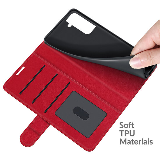 Samsung Galaxy S22 Hoesje - MobyDefend Wallet Book Case (Sluiting Achterkant) - Rood