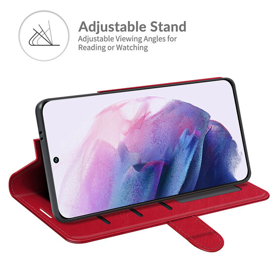 Samsung Galaxy S22 Hoesje - MobyDefend Wallet Book Case (Sluiting Achterkant) - Rood
