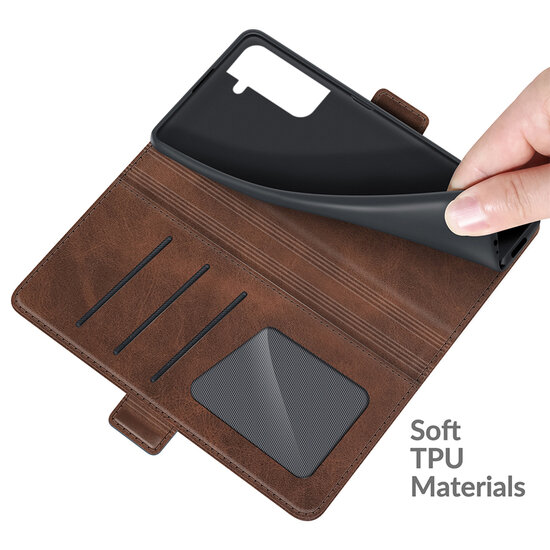 Samsung Galaxy S22 Hoesje - MobyDefend Luxe Wallet Book Case (Sluiting Zijkant) - Bruin