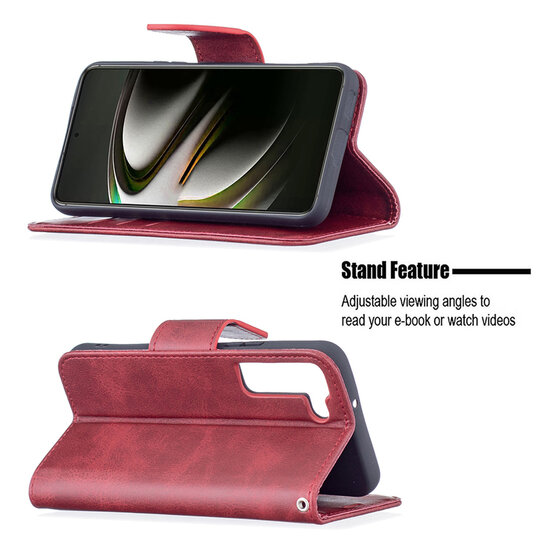 Samsung Galaxy S22 Hoesje - MobyDefend Wallet Book Case Met Koord - Rood