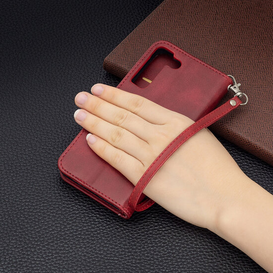 Samsung Galaxy S22 Hoesje - MobyDefend Wallet Book Case Met Koord - Rood