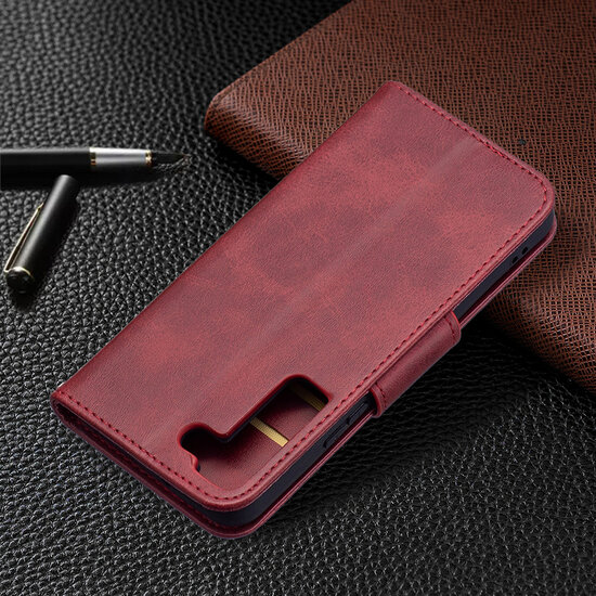Samsung Galaxy S22 Hoesje - MobyDefend Wallet Book Case Met Koord - Rood