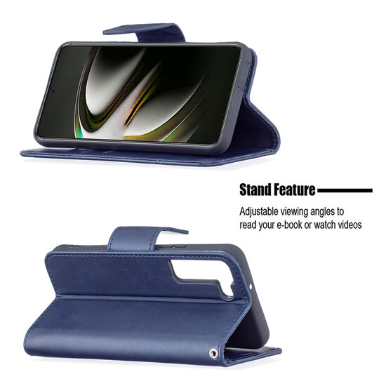 Samsung Galaxy S22 Hoesje - MobyDefend Wallet Book Case Met Koord - Blauw